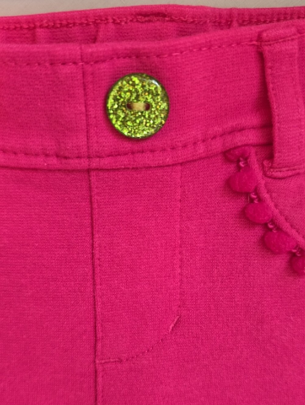 Vintage Gymboree Bright Hot Pink Girls Stretch Leggings with Pom Trim